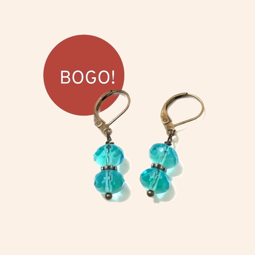Drop Earrings Handmade Teal Beads Antique Brass
